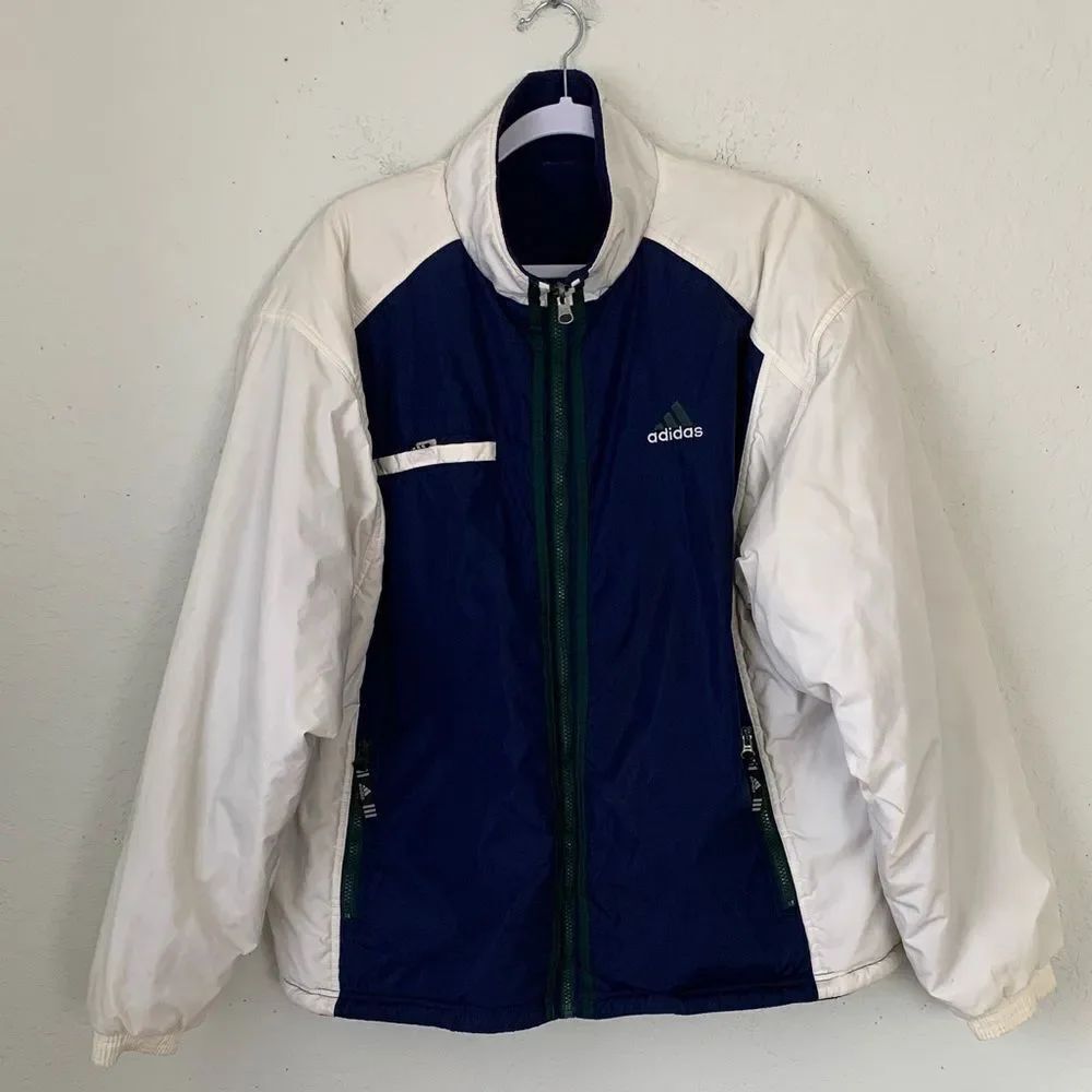 Adidas Reversible Fleece Blue /White Zip-Up Jacket Men’s Coat Size L